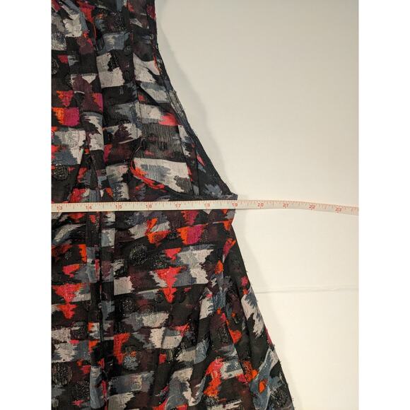 Kirna Zabete Target Top Blouse Black Red Grey XL Sleeveless Tie Neck Metallic - Picture 6 of 6